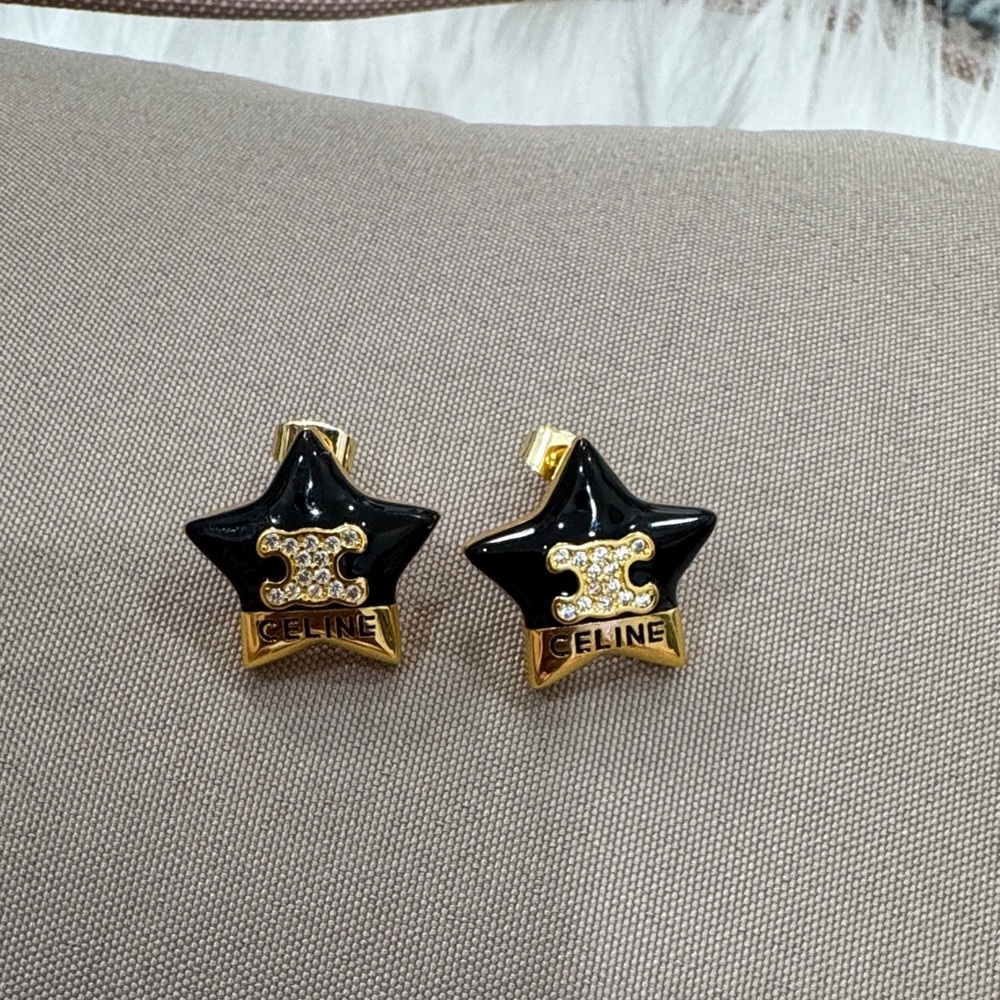 Black and Gold Star Earrings